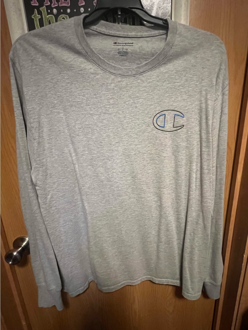 Champion Long Sleeve Tee in Light Gray with Chest Logo